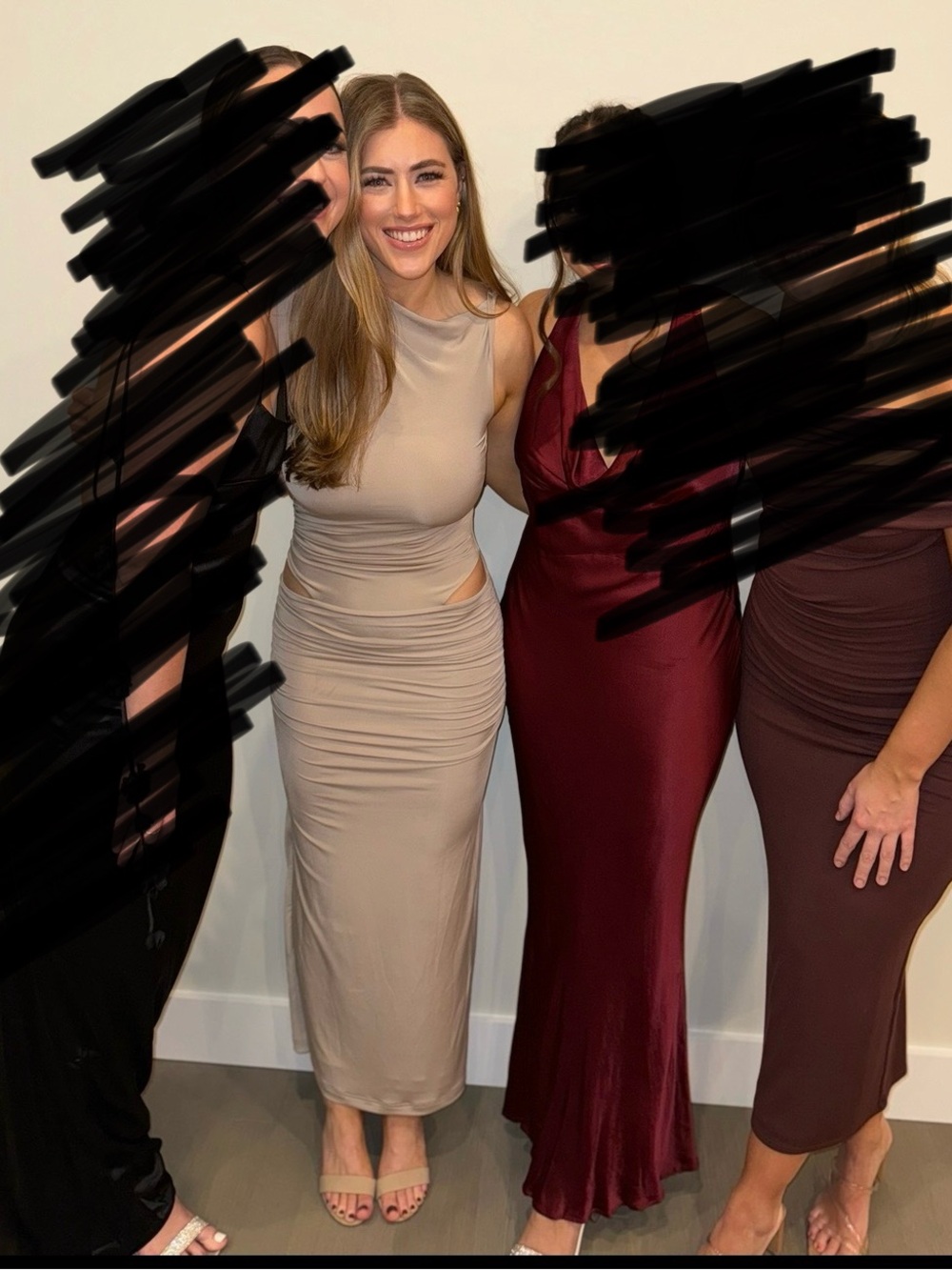 Meshki Taupe Cutout Midi Dress - size medium